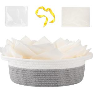 image:imageOIAHOMY Gift Basket Empty with Handle 12x 8x 5 Small Woven Basket with Gift Bag Ribbon and Wrap Tissue Paper Dog Toy Storage for Organizing  Pink amp WhiteGrey  White
