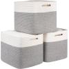 image:imageOIAHOMY 13 Kallax Inch Cube Storage Bins 3Pack Cotton Rope Woven Baskets for Organizing Kallax Insert Storage Baskets for Shelves Baby Nursery Closet Organizer 1313126IN Gradient BrownWhite  Grey