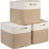 image:imageOIAHOMY 13 Kallax Inch Cube Storage Bins 3Pack Cotton Rope Woven Baskets for Organizing Kallax Insert Storage Baskets for Shelves Baby Nursery Closet Organizer 1313126IN Gradient BrownWhite  Brown