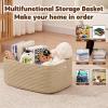 image:imageOIAHOMY Storage Basket for Shelves Closet Cube Storage Bins Baskets for Clothes Blanket Towels Baby Nursery Toy Baskets Box Woven Rope Basket 15751181709 IN 2 Packs BrownJute Yellow