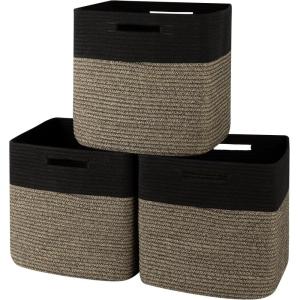 image:imageOIAHOMY 13 Kallax Inch Cube Storage Bins 3Pack Cotton Rope Woven Baskets for Organizing Kallax Insert Storage Baskets for Shelves Baby Nursery Closet Organizer 1313126IN Gradient BrownBlack  Brown