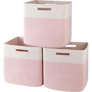 image:imageOIAHOMY 13 Kallax Inch Cube Storage Bins 3Pack Cotton Rope Woven Baskets for Organizing Kallax Insert Storage Baskets for Shelves Baby Nursery Closet Organizer 1313126IN Gradient BrownWhite  Pink