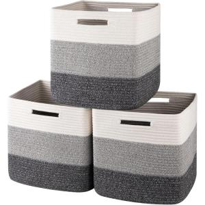 image:imageOIAHOMY 13 Kallax Inch Cube Storage Bins 3Pack Cotton Rope Woven Baskets for Organizing Kallax Insert Storage Baskets for Shelves Baby Nursery Closet Organizer 1313126IN Gradient BrownGradient Grey
