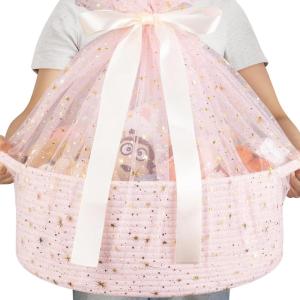 image:imageOIAHOMY Large Gift Basket Empty 17 x 126 x 7 Storage Basket with Gift Bag Ribbon and Glitter Tulle for DIY Anytime Toy Storage for Kids Dogs with Handles in A Stylish Design  WhitePink