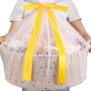 image:imageOIAHOMY Large Gift Basket Empty 17 x 126 x 7 Storage Basket with Gift Bag Ribbon and Glitter Tulle for DIY Anytime Toy Storage for Kids Dogs with Handles in A Stylish Design  WhiteBrown