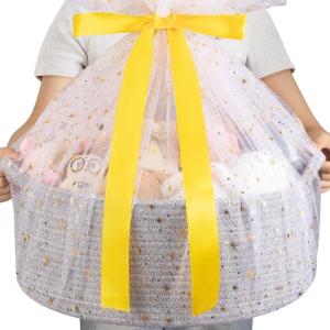 image:imageOIAHOMY Large Gift Basket Empty 17 x 126 x 7 Storage Basket with Gift Bag Ribbon and Glitter Tulle for DIY Anytime Toy Storage for Kids Dogs with Handles in A Stylish Design  WhiteGrey