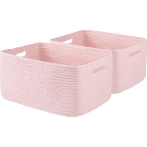 image:imageOIAHOMY Storage Basket for Shelves Closet Cube Storage Bins Baskets for Clothes Blanket Towels Baby Nursery Toy Baskets Box Woven Rope Basket 15751181709 IN 2 Packs BrownMixed Pink