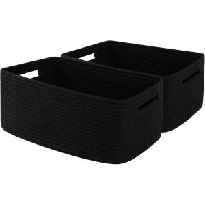 image:imageOIAHOMY Storage Basket for Shelves Closet Cube Storage Bins Baskets for Clothes Blanket Towels Baby Nursery Toy Baskets Box Woven Rope Basket 15751181709 IN 2 Packs BrownBlack