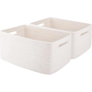 image:imageOIAHOMY Storage Basket for Shelves Closet Cube Storage Bins Baskets for Clothes Blanket Towels Baby Nursery Toy Baskets Box Woven Rope Basket 15751181709 IN 2 Packs BrownWhite