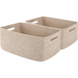 image:imageOIAHOMY Storage Basket for Shelves Closet Cube Storage Bins Baskets for Clothes Blanket Towels Baby Nursery Toy Baskets Box Woven Rope Basket 15751181709 IN 2 Packs BrownBrown