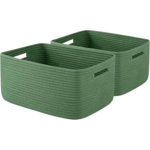 image:imageOIAHOMY Storage Basket for Shelves Closet Cube Storage Bins Baskets for Clothes Blanket Towels Baby Nursery Toy Baskets Box Woven Rope Basket 15751181709 IN 2 Packs BrownOlive Green