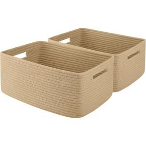 image:imageOIAHOMY Storage Basket for Shelves Closet Cube Storage Bins Baskets for Clothes Blanket Towels Baby Nursery Toy Baskets Box Woven Rope Basket 15751181709 IN 2 Packs BrownJute Yellow