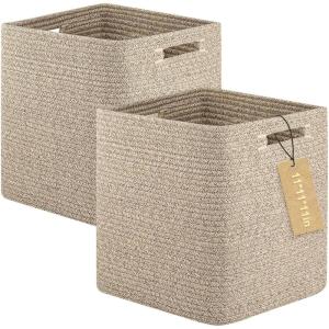 image:imageOIAHOMY Storage Cubes 13 Inch Cube Storage Organizer Collapsible Storage Bins Baskets for Organizing Storage Bins for ShelvesGreen 3PACKBrown