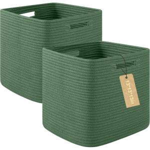 image:imageOIAHOMY Storage Cubes 13 Inch Cube Storage Organizer Collapsible Storage Bins Baskets for Organizing Storage Bins for ShelvesGreen 3PACKGreen