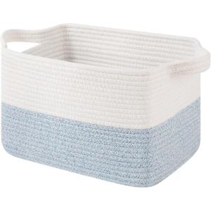 image:imageOIAHOMY Woven Storage Basket for Shelves Rectangle Cotton Rope Baskets for Organizing 13 x 10 x 9 in Storage Bins for Dog ToysTowelBooksGiftBrown and WhiteBlue