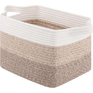 image:imageOIAHOMY Woven Storage Basket for Shelves Rectangle Cotton Rope Baskets for Organizing 13 x 10 x 9 in Storage Bins for Dog ToysTowelBooksGiftBrown and WhiteGradient Brown