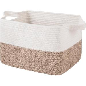 image:imageOIAHOMY Woven Storage Basket for Shelves Rectangle Cotton Rope Baskets for Organizing 13 x 10 x 9 in Storage Bins for Dog ToysTowelBooksGiftBrown and WhiteBrown and White