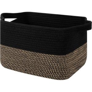 image:imageOIAHOMY Woven Storage Basket for Shelves Rectangle Cotton Rope Baskets for Organizing 13 x 10 x 9 in Storage Bins for Dog ToysTowelBooksGiftBrown and WhiteBlack and Brown