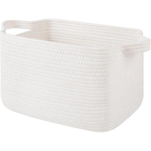 image:imageOIAHOMY Woven Storage Basket for Shelves Rectangle Cotton Rope Baskets for Organizing 13 x 10 x 9 in Storage Bins for Dog ToysTowelBooksGiftBrown and WhiteWhite
