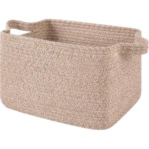 image:imageOIAHOMY Woven Storage Basket for Shelves Rectangle Cotton Rope Baskets for Organizing 13 x 10 x 9 in Storage Bins for Dog ToysTowelBooksGiftBrown and WhiteBrown