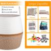 image:imageOIAHOMY 60L Blanket Basket with Handle Storage Basket for Living Room Laundry Hamper for Clothes Towels Pillows Toy Storage for Kids and Dogs Baby Hamper for Nursery  Brown amp WhiteBrown  White