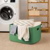 image:imageOIAHOMY 75L Blanket Basket Woven Cotton Rope Basket for Organizing 22x17x12 Used for Living Room Bedroom Nursery Light Yellow amp WhiteGreen