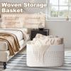 image:imageOIAHOMY 75L Blanket Basket Woven Cotton Rope Basket for Organizing 22x17x12 Used for Living Room Bedroom Nursery Light Yellow amp WhiteLight Yellow  White