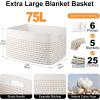 image:imageOIAHOMY 75L Blanket Basket Woven Cotton Rope Basket for Organizing 22x17x12 Used for Living Room Bedroom Nursery Light Yellow amp WhiteLight Yellow  White