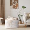 image:imageOIAHOMY 75L Blanket Basket Woven Cotton Rope Basket for Organizing 22x17x12 Used for Living Room Bedroom Nursery Light Yellow amp WhiteLight Yellow  White