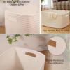 image:imageOIAHOMY 75L Blanket Basket Woven Cotton Rope Basket for Organizing 22x17x12 Used for Living Room Bedroom Nursery Light Yellow amp WhiteWhite