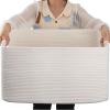 image:imageOIAHOMY 75L Blanket Basket Woven Cotton Rope Basket for Organizing 22x17x12 Used for Living Room Bedroom Nursery Light Yellow amp WhiteWhite