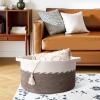 image:imageOIAHOMY 90L Blanket Basket for Living Room Large Basket 23 x 23 x 13 with Handle Laundry Hamper for Blankets Pillows Toy Storage for Kids Dogs  Brown amp WhiteBrown  White
