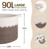 image:imageOIAHOMY 90L Blanket Basket for Living Room Large Basket 23 x 23 x 13 with Handle Laundry Hamper for Blankets Pillows Toy Storage for Kids Dogs  Brown amp WhiteBrown  White