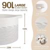 image:imageOIAHOMY 90L Blanket Basket for Living Room Large Basket 23 x 23 x 13 with Handle Laundry Hamper for Blankets Pillows Toy Storage for Kids Dogs  Brown amp WhiteLight Grey  White