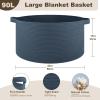 image:imageOIAHOMY 90L Blanket Basket for Living Room Large Basket 23 x 23 x 13 with Handle Laundry Hamper for Blankets Pillows Toy Storage for Kids Dogs  Brown amp WhiteBlue