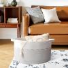image:imageOIAHOMY 90L Blanket Basket for Living Room Large Basket 23 x 23 x 13 with Handle Laundry Hamper for Blankets Pillows Toy Storage for Kids Dogs  Brown amp WhiteLight Grey  White