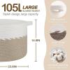 image:imageOIAHOMY 90L Blanket Basket for Living Room Large Basket 23 x 23 x 13 with Handle Laundry Hamper for Blankets Pillows Toy Storage for Kids Dogs  Brown amp WhiteLight Brown  White