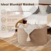 image:imageOIAHOMY 90L Blanket Basket for Living Room Large Basket 23 x 23 x 13 with Handle Laundry Hamper for Blankets Pillows Toy Storage for Kids Dogs  Brown amp WhiteBrown