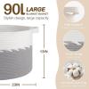 image:imageOIAHOMY 90L Blanket Basket for Living Room Large Basket 23 x 23 x 13 with Handle Laundry Hamper for Blankets Pillows Toy Storage for Kids Dogs  Brown amp WhiteGrey  White
