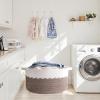 image:imageOIAHOMY 90L Blanket Basket for Living Room Large Basket 23 x 23 x 13 with Handle Laundry Hamper for Blankets Pillows Toy Storage for Kids Dogs  Brown amp WhiteBrown  White