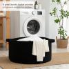 image:imageOIAHOMY 90L Blanket Basket for Living Room Large Basket 23 x 23 x 13 with Handle Laundry Hamper for Blankets Pillows Toy Storage for Kids Dogs  Brown amp WhiteBlack