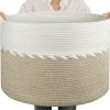 image:imageOIAHOMY 90L Blanket Basket for Living Room Large Basket 23 x 23 x 13 with Handle Laundry Hamper for Blankets Pillows Toy Storage for Kids Dogs  Brown amp WhiteLight Brown  White