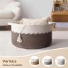 image:imageOIAHOMY 90L Blanket Basket for Living Room Large Basket 23 x 23 x 13 with Handle Laundry Hamper for Blankets Pillows Toy Storage for Kids Dogs  Brown amp WhiteGrey  White