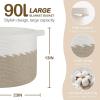 image:imageOIAHOMY 90L Blanket Basket for Living Room Large Basket 23 x 23 x 13 with Handle Laundry Hamper for Blankets Pillows Toy Storage for Kids Dogs  Brown amp WhiteLight Brown  White