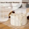 image:imageOIAHOMY 90L Blanket Basket for Living Room Large Basket 23 x 23 x 13 with Handle Laundry Hamper for Blankets Pillows Toy Storage for Kids Dogs  Brown amp WhiteWhite