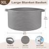 image:imageOIAHOMY 90L Blanket Basket for Living Room Large Basket 23 x 23 x 13 with Handle Laundry Hamper for Blankets Pillows Toy Storage for Kids Dogs  Brown amp WhiteLight Grey