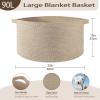 image:imageOIAHOMY 90L Blanket Basket for Living Room Large Basket 23 x 23 x 13 with Handle Laundry Hamper for Blankets Pillows Toy Storage for Kids Dogs  Brown amp WhiteBrown