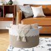 image:imageOIAHOMY 90L Blanket Basket for Living Room Large Basket 23 x 23 x 13 with Handle Laundry Hamper for Blankets Pillows Toy Storage for Kids Dogs  Brown amp WhiteLight Brown  White