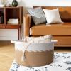 image:imageOIAHOMY 90L Blanket Basket for Living Room Large Basket 23 x 23 x 13 with Handle Laundry Hamper for Blankets Pillows Toy Storage for Kids Dogs  Brown amp WhiteYellow  White