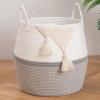 image:imageOIAHOMY 60L Blanket Basket with Handle Storage Basket for Living Room Laundry Hamper for Clothes Towels Pillows Toy Storage for Kids and Dogs Baby Hamper for Nursery  Brown amp WhiteGrey  White